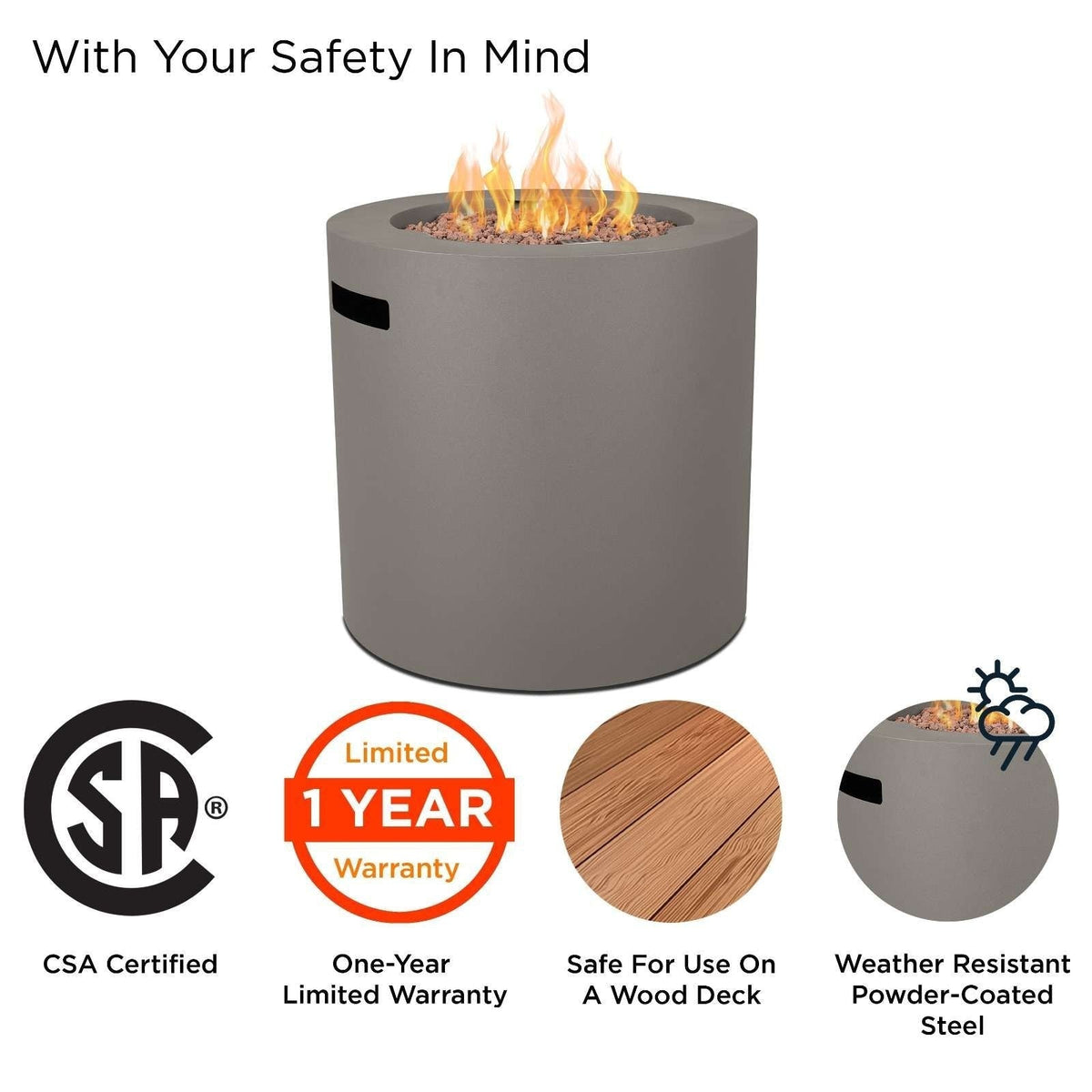 Steel Propane Fire Pit Hidden Tank in Mist Gray, 24-in F2N4 - product image 8
