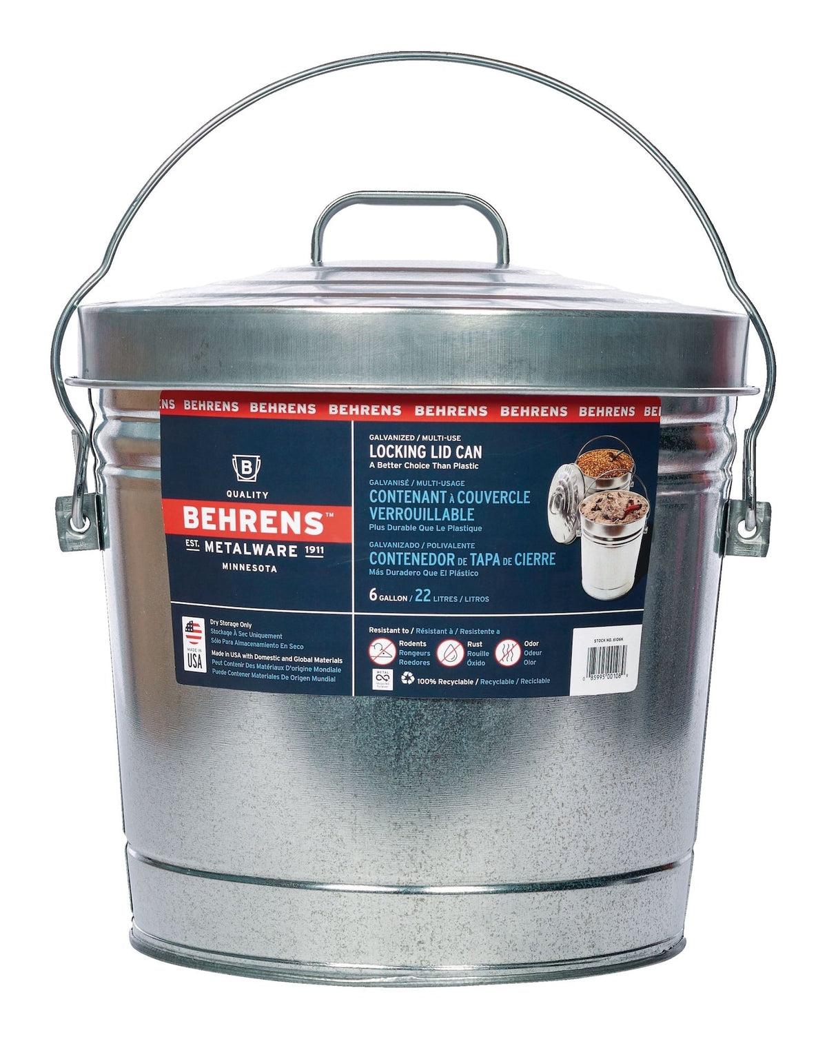 Galvanized Steel Multi-Use/Garbage Can with Locking Lid, 22-L (6 US gal) E8B6 - product image 3
