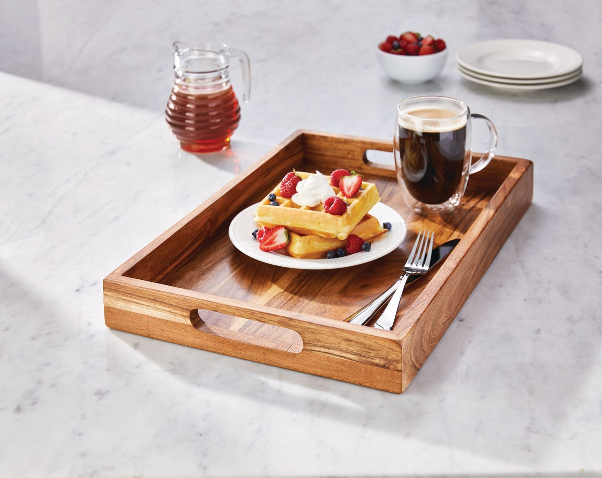 Rectangular Wood Serving Tray with Round Handles, 18-in L5N2 - product image 4
