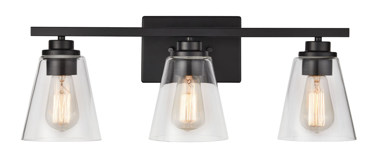Venlaw 3-Light Vanity Light Fixture with Clear Glass Shade, Matte Black I7K9 - product image 1