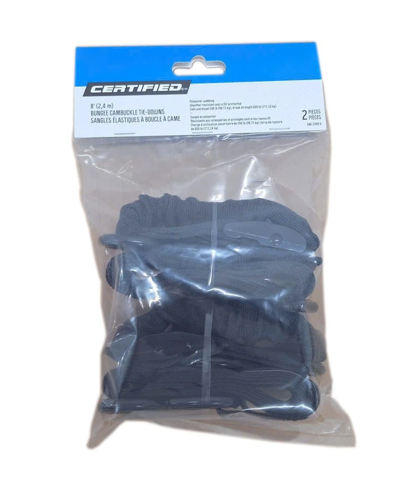 Bungee Cam-Buckle Tie-Down, 600-lb Break Strength, Black, 8-ft, 2-pk P1O7 - product image 4