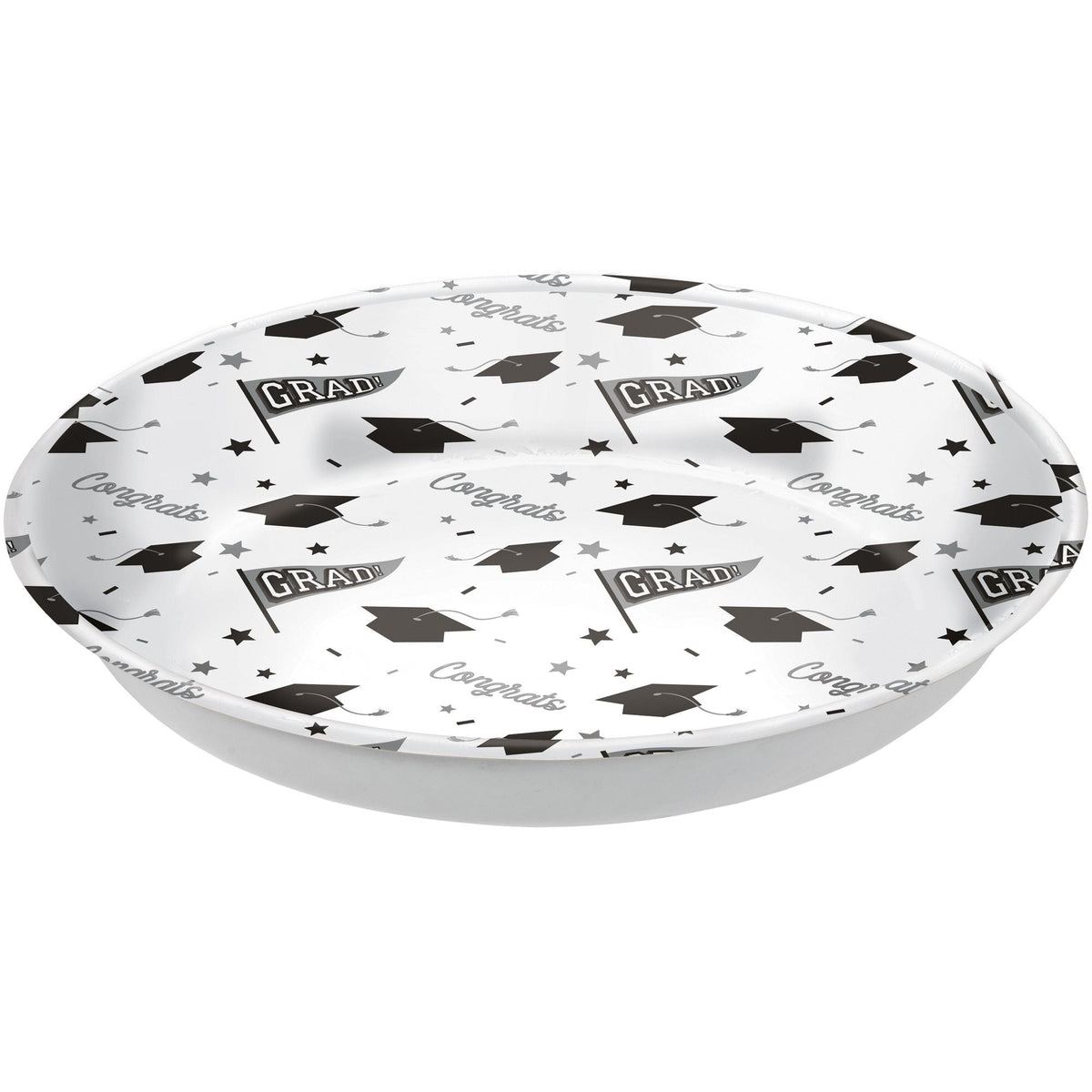 Grad" Round Plastic Reusable Serving Bowl, White, 14-in, for Graduation R3H4 - product image 1