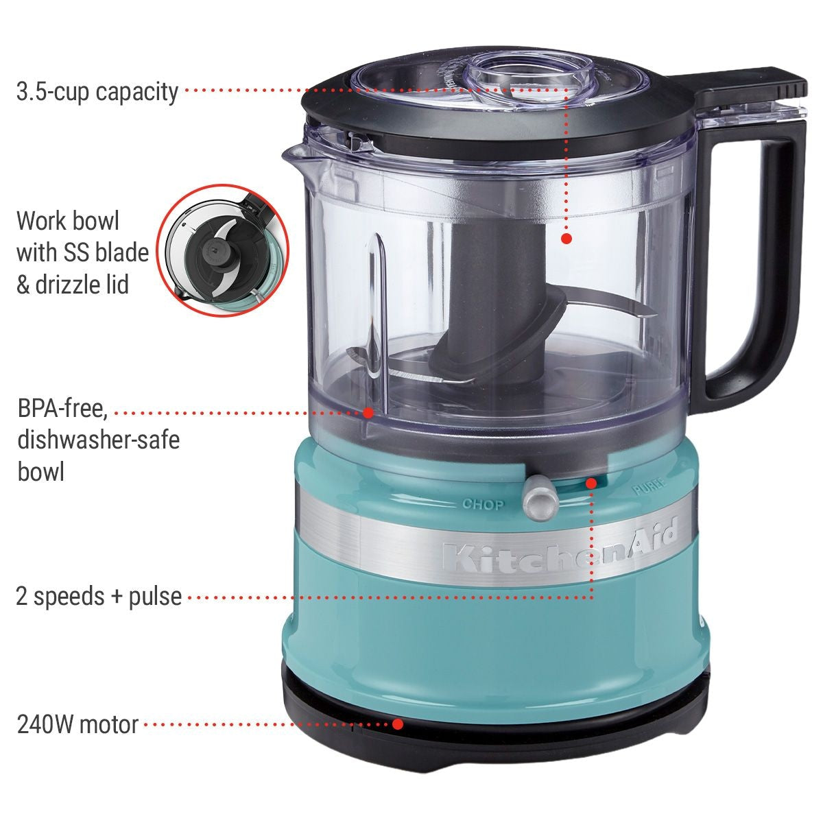 Compact 3.5 Cup Food Chopper/Mini Food Processor with Dishwasher Safe Parts, Aqua Sky K9V3 - product image 4