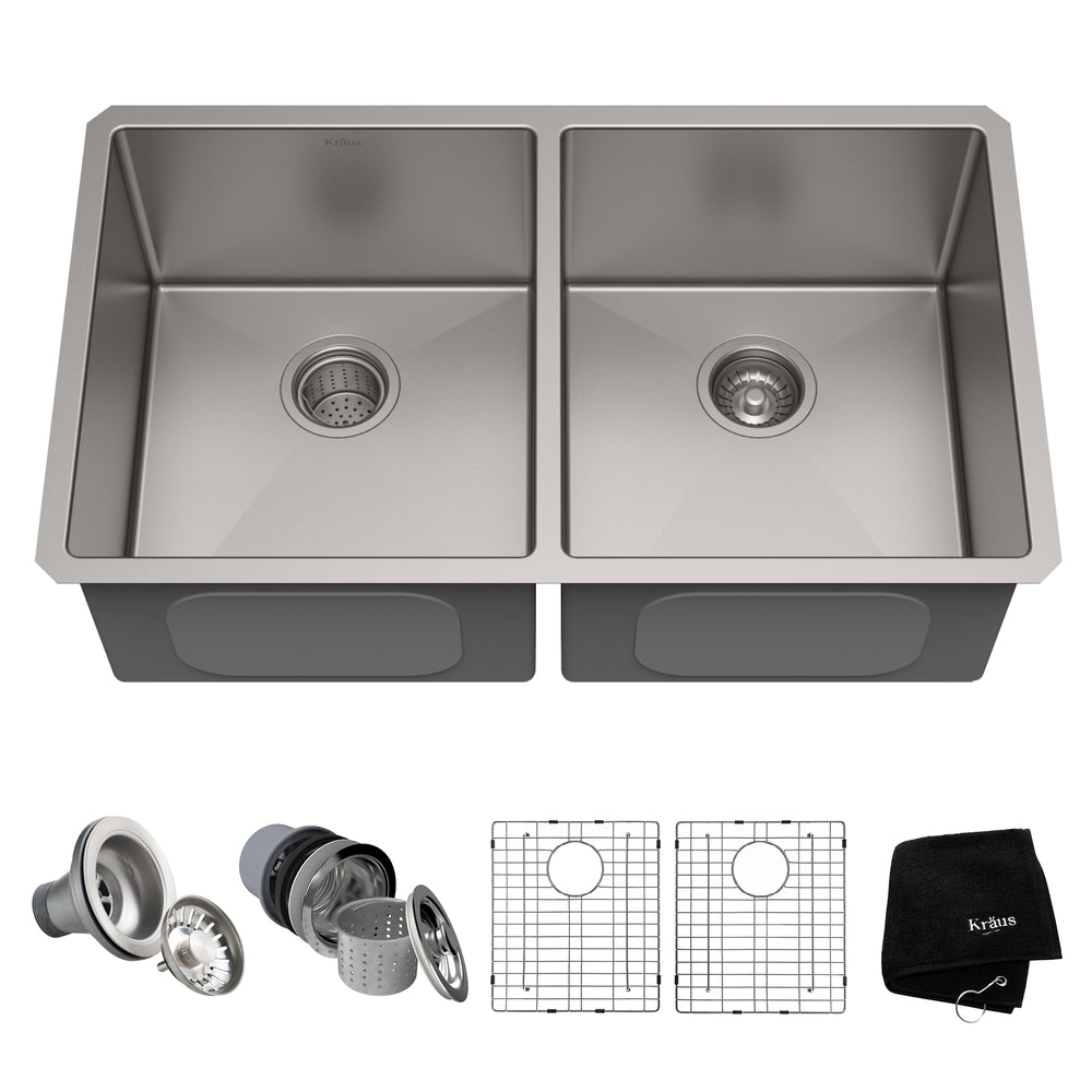 Standard PRO Undermount Stainless Steel Double Bowl 50/50 Kitchen Sink, 33x19x10-in P8M7 - product image 1