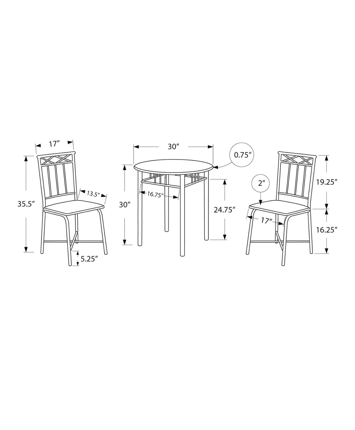 Transitional Dining Set, Grey, 3-pcs B3U6 - product image 2