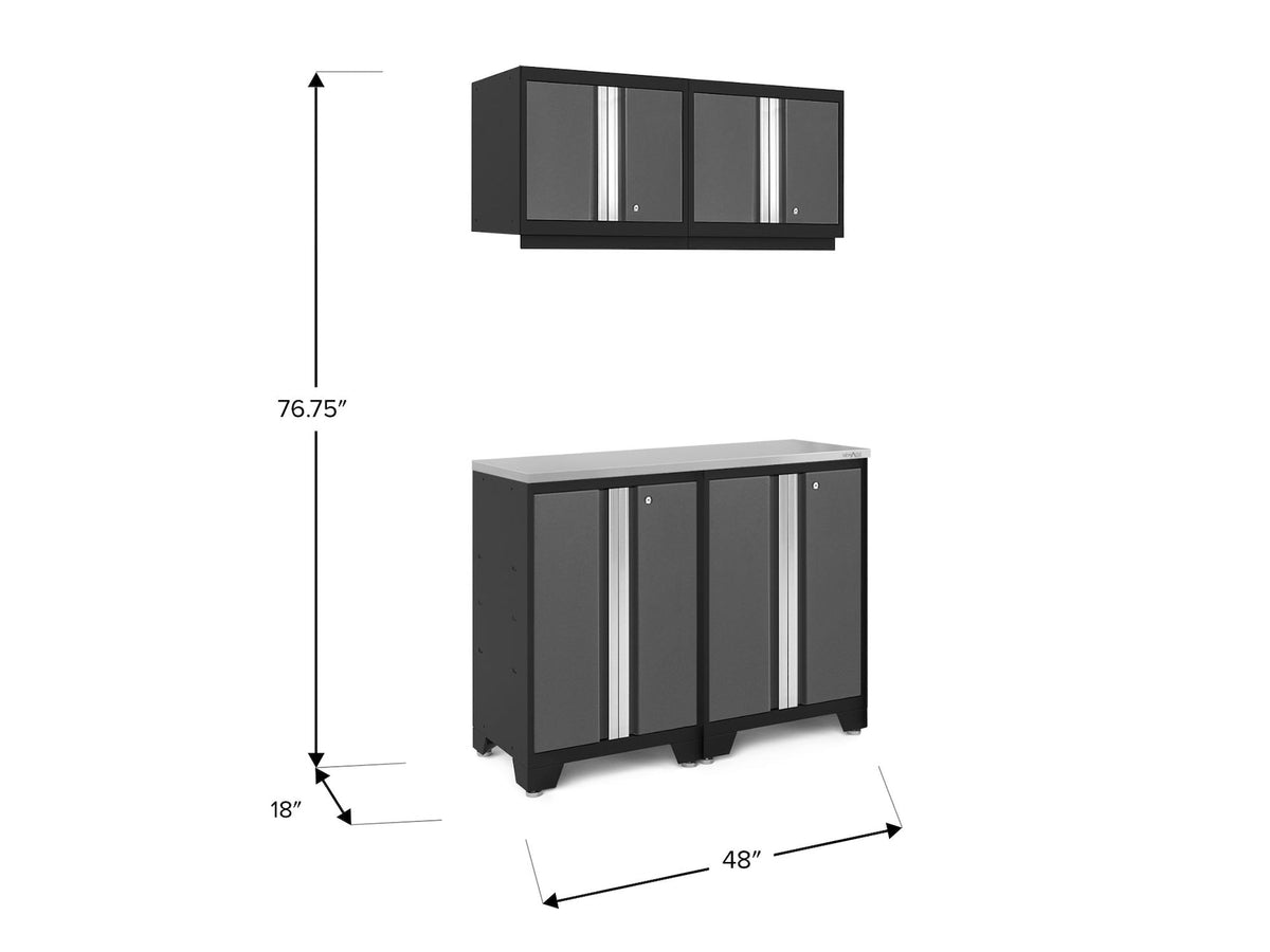 Bold 3.0 Series All-in-One Lockable Steel Garage Cabinetry Set with Stainless Steel Top, Black/Grey, 48-in x 18-in x 76.75-in, 5-pc L0X8 - product image 2