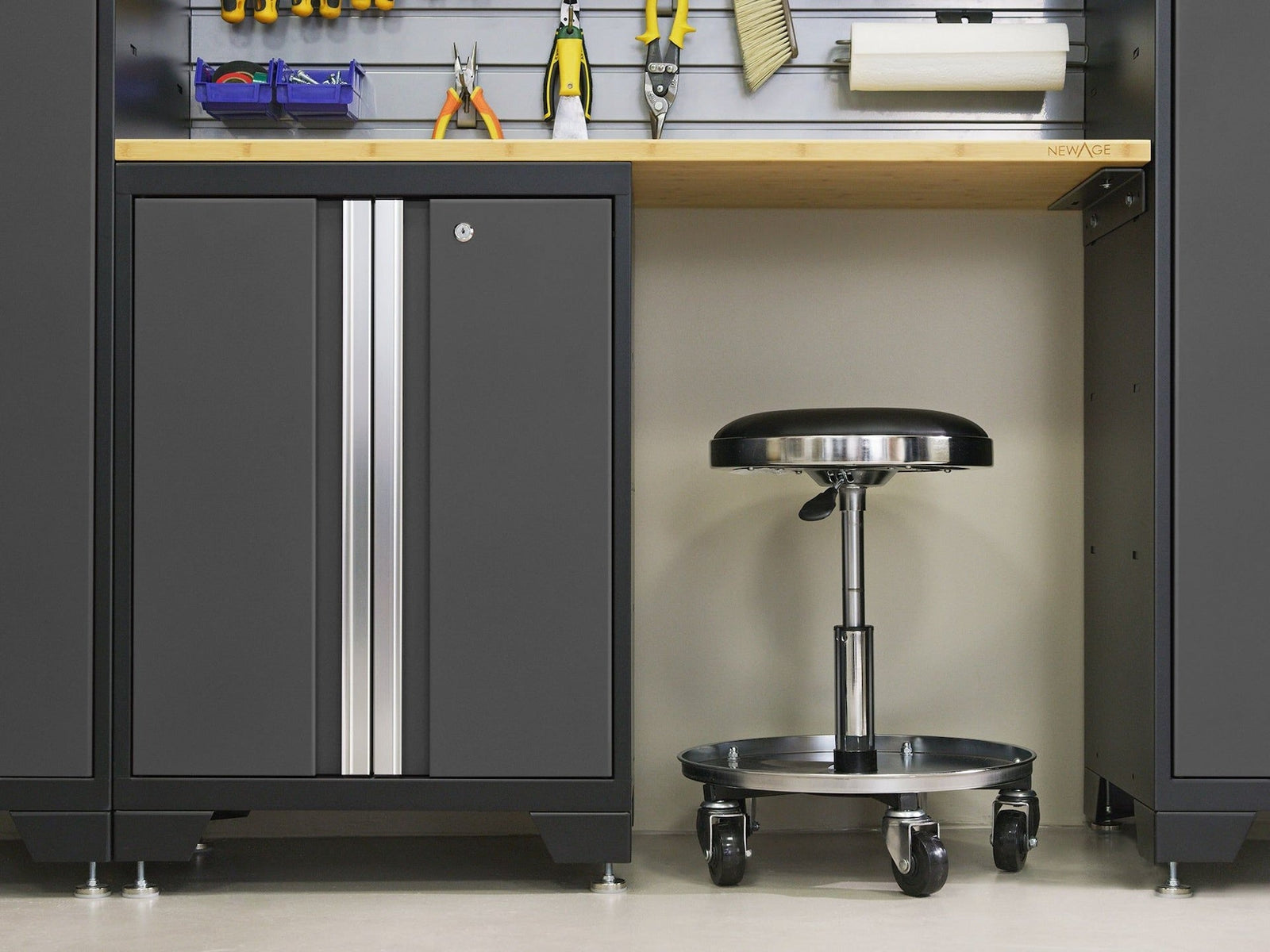 Bold 3.0 Series All-in-One Lockable Steel Garage Cabinetry Set with Stainless Steel Top, Black/Grey, 48-in x 18-in x 76.75-in, 5-pc L0X8 - product image 5
