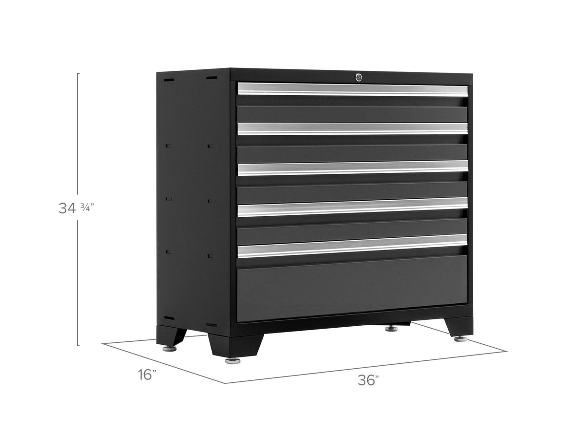 Bold 3.0 Series Lockable 5-Drawer Steel Tool Cabinet with Adjustable Legs, Fully-Welded, Black/Grey, 36-in A2N7 - product image 4