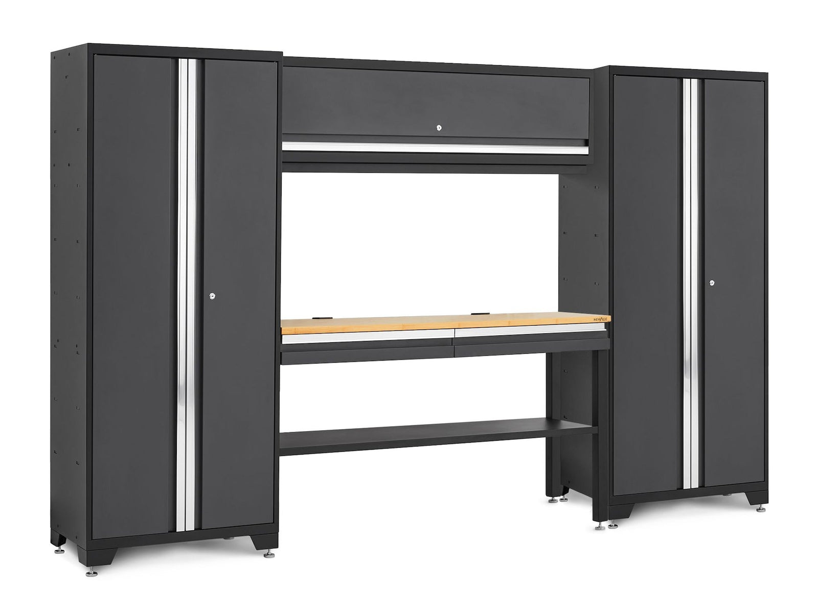 Bold 3.0 Series Lockable Steel Garage Cabinetry Set with Bamboo Top, Grey, 120-in x 18-in x 72-in, 5-pc R8P2 - product image 1