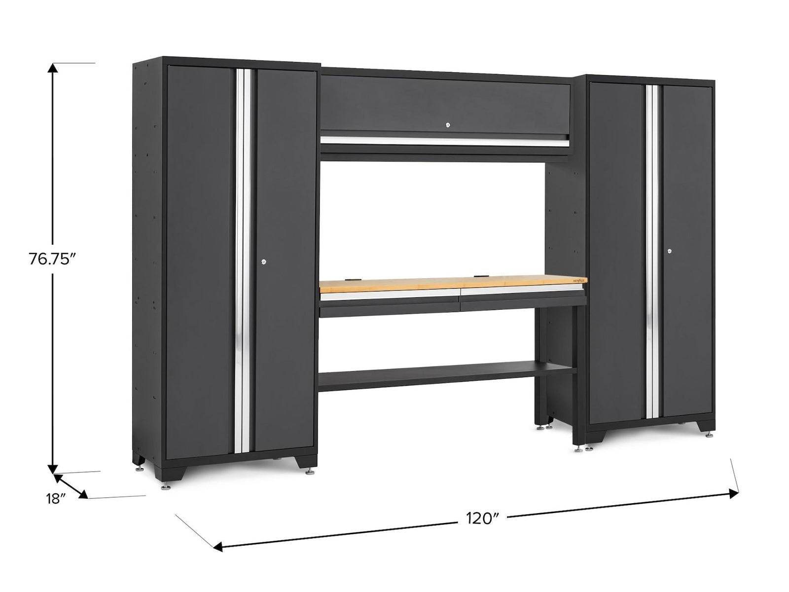 Bold 3.0 Series Lockable Steel Garage Cabinetry Set with Bamboo Top, Grey, 120-in x 18-in x 72-in, 5-pc R8P2 - product image 2