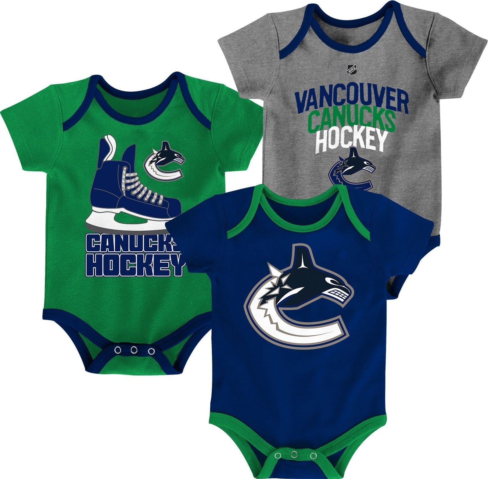 Vancouver Canucks Infant/Baby Bodysuit Onesie, Blue/Green/Grey, 3-pk V4W8 - product image 1