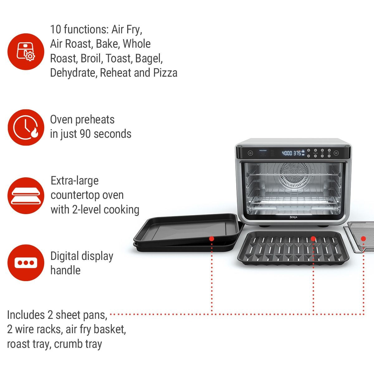 Foodi XL Pro Digital Convection Air Fryer Toaster Oven, with 10 Functions, Stainless Steel U6O2 - product image 3