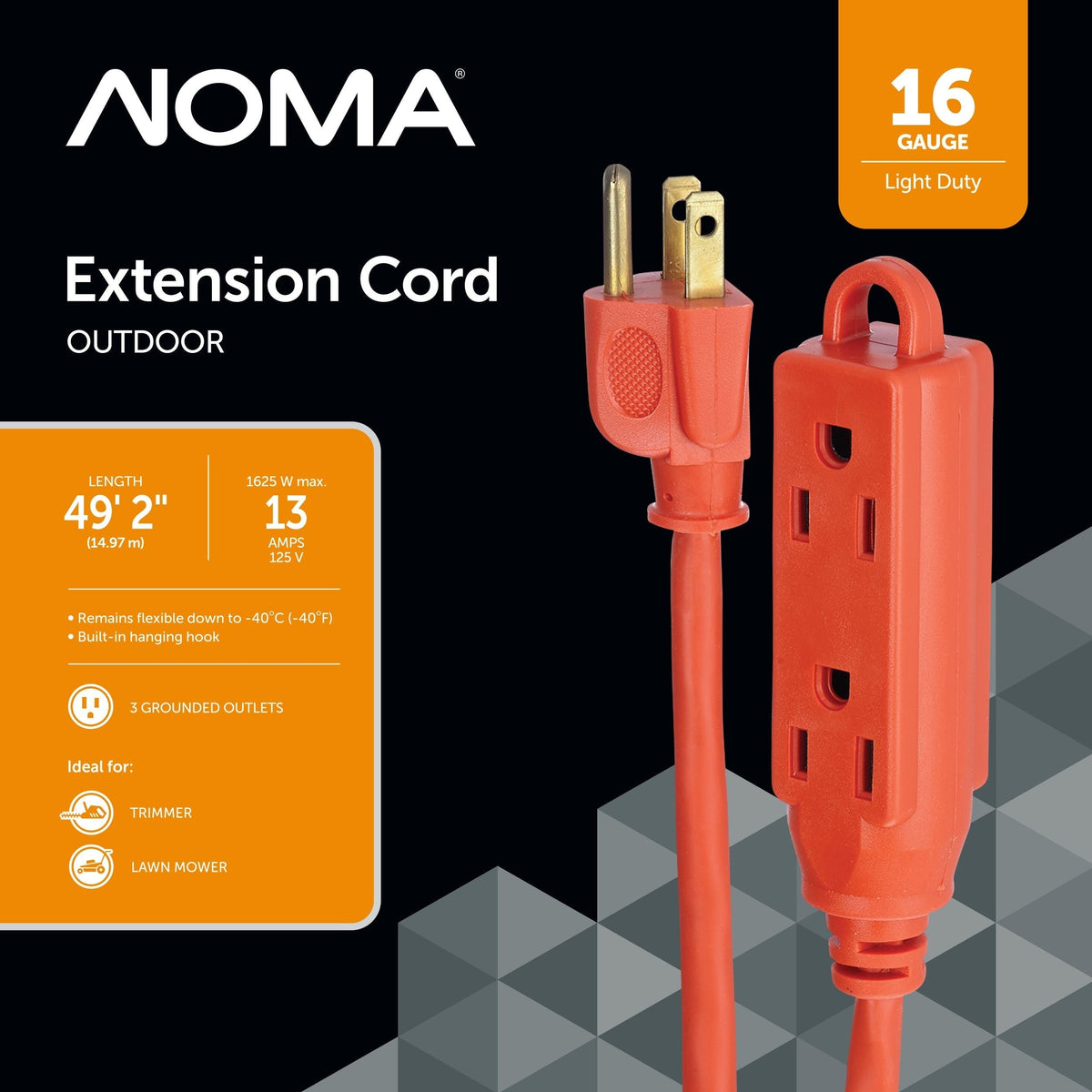 50-ft 16/3 Outdoor Extension Cord with 3 Grounded Outlets & Banana End, Orange B7W3 - product image 3