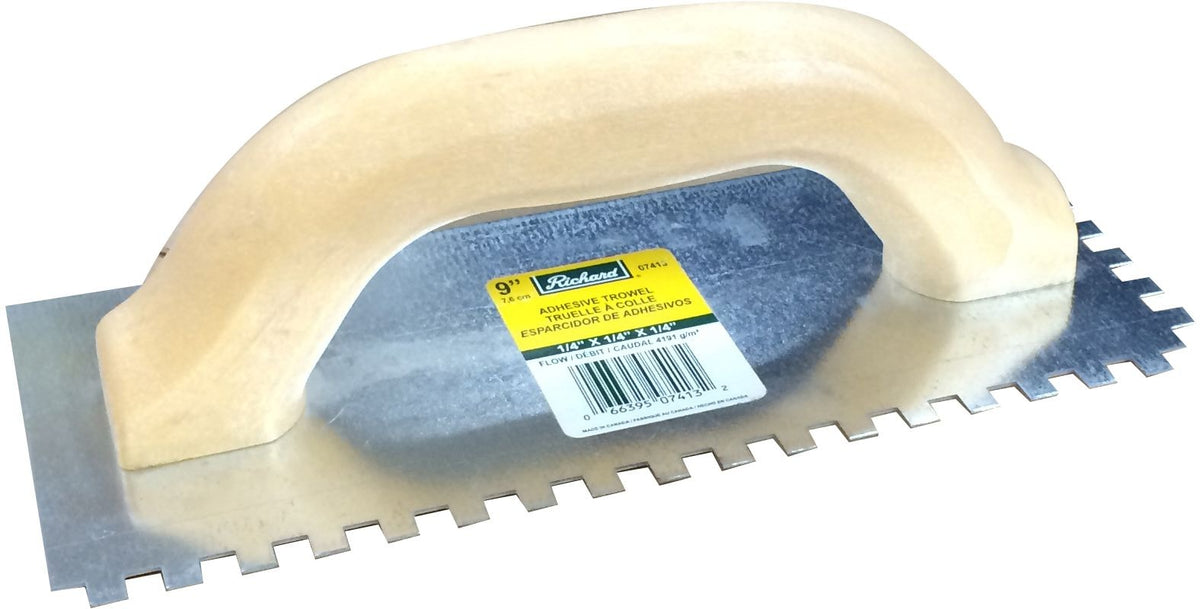 Steel Square-Notch Adhesive Trowel For Ceramic Tile & Flooring, 1/4 x 9-in I7V8 - product image 1