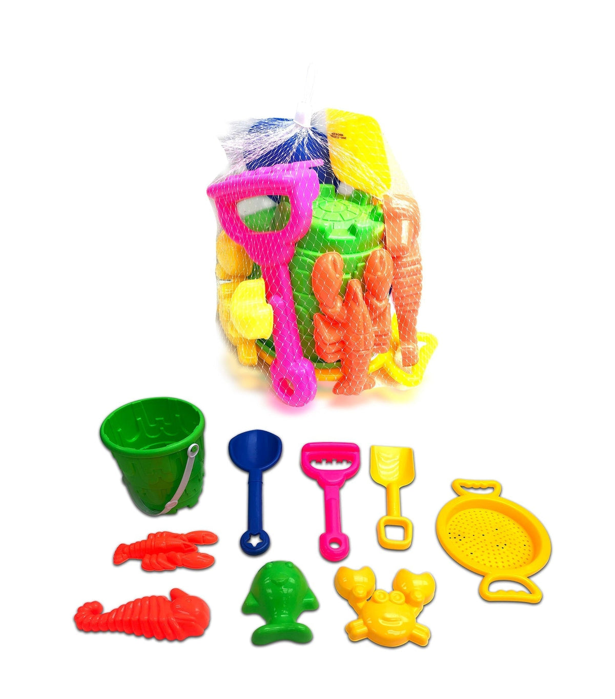 Sand Plastic Mold Toy Set with Bucket, Multi-Coloured, 9-pk, Ages 2+, for Summer/Beach Activities Y5M4 - product image 1