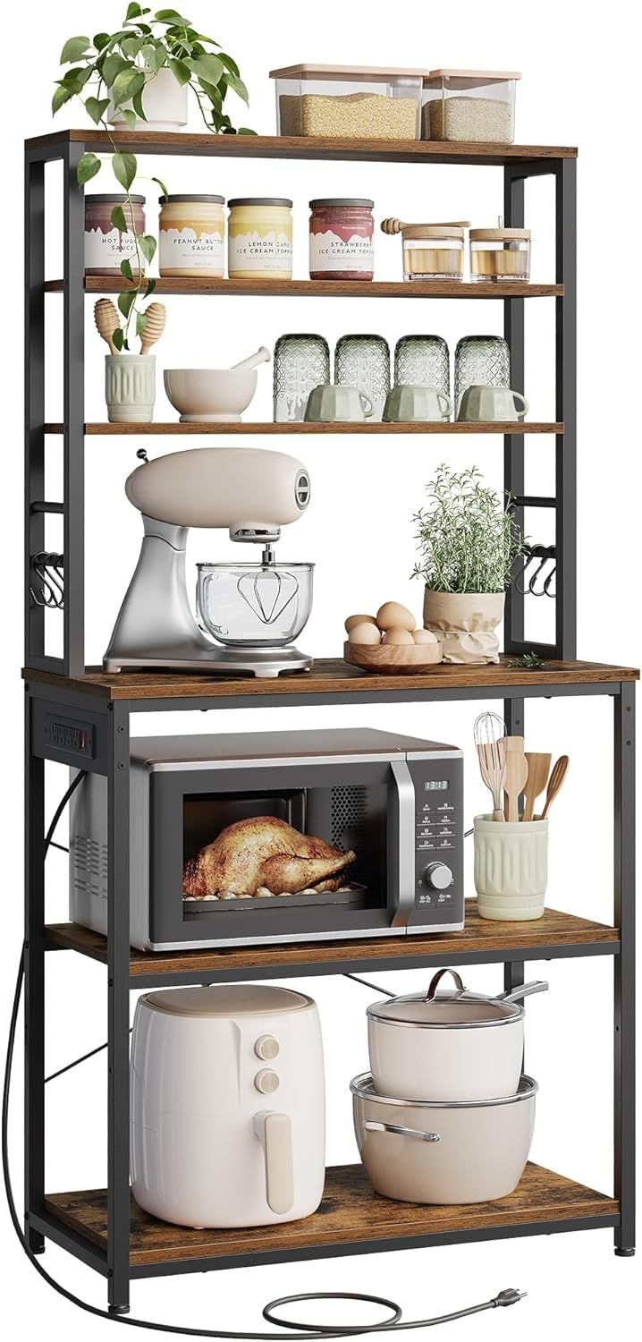 Home Small Rustic Brown Baker's Rack with 4 AC Outlets Y6A8 - product image 3