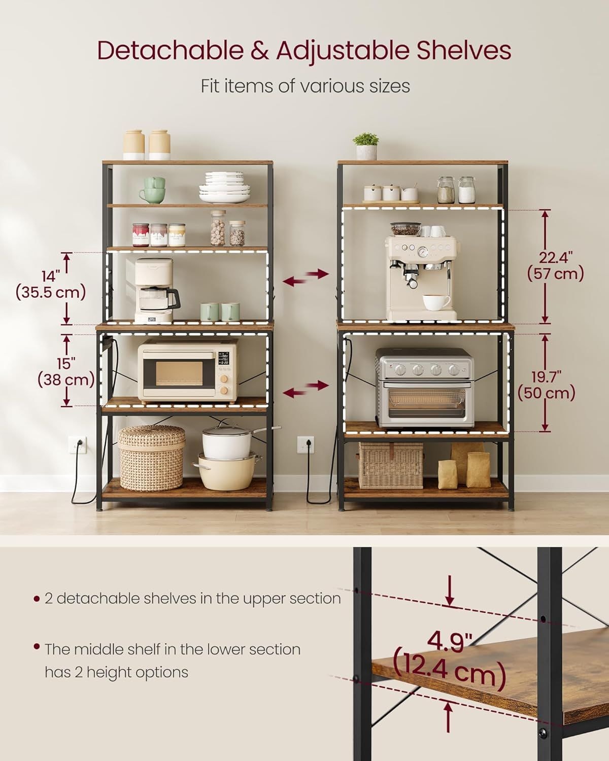Home Small Rustic Brown Baker's Rack with 4 AC Outlets Y6A8 - product image 8