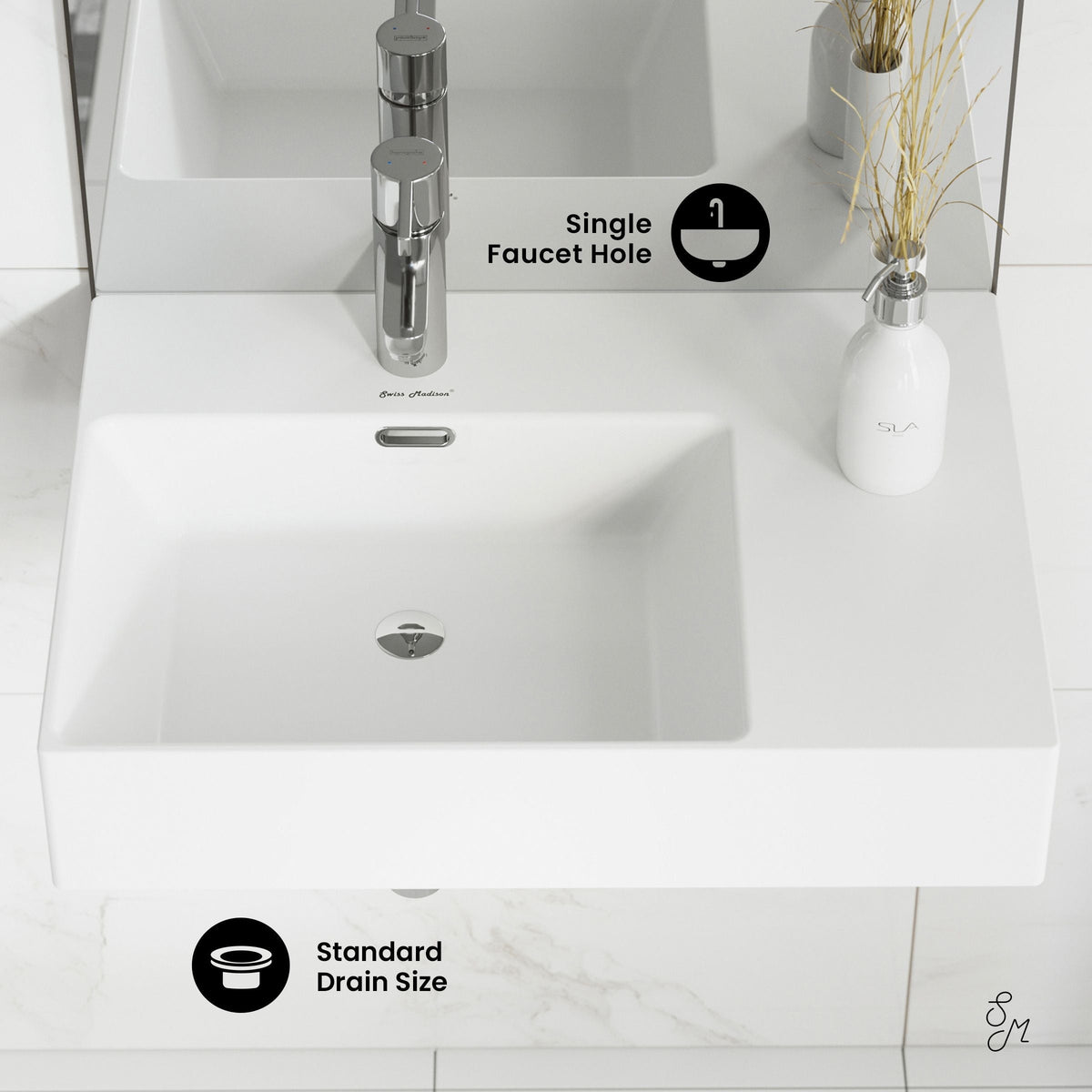 St. Tropez Ceramic Wall Hung Sink with Left Side Faucet Mount, 24-in x 18-in N2W9 - product image 4