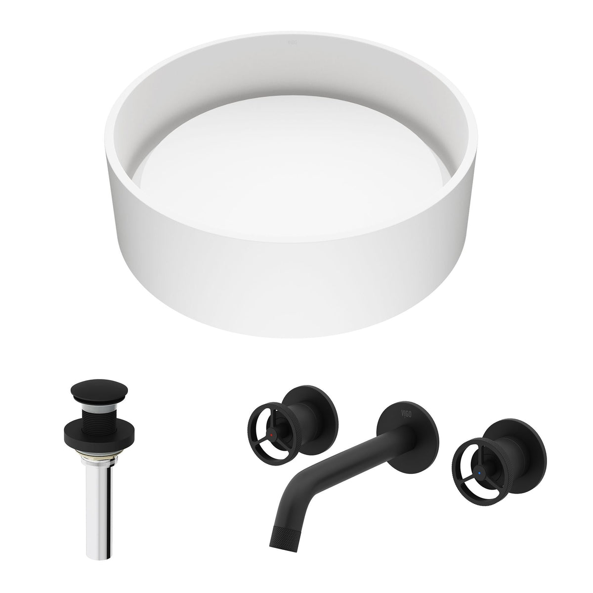 Anvil MatteStone Round White Composite Bathroom Sink/Basin Set with Cass Wall Mount Faucet and Pop-Up Drain Z3O9 - product image 2