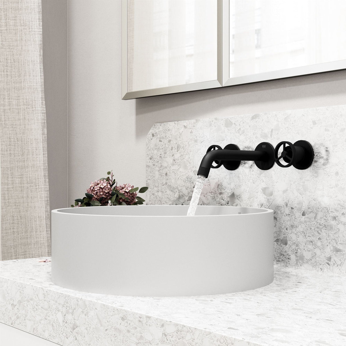 Anvil MatteStone Round White Composite Bathroom Sink/Basin Set with Cass Wall Mount Faucet and Pop-Up Drain Z3O9 - product image 7