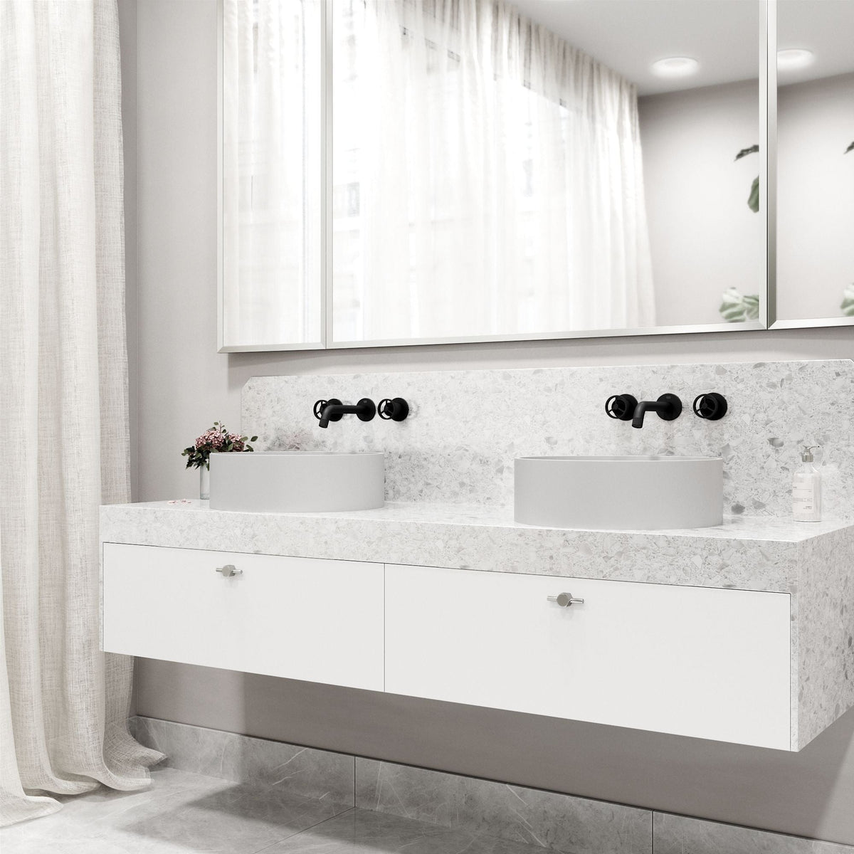 Anvil MatteStone Round White Composite Bathroom Sink/Basin Set with Cass Wall Mount Faucet and Pop-Up Drain Z3O9 - product image 8