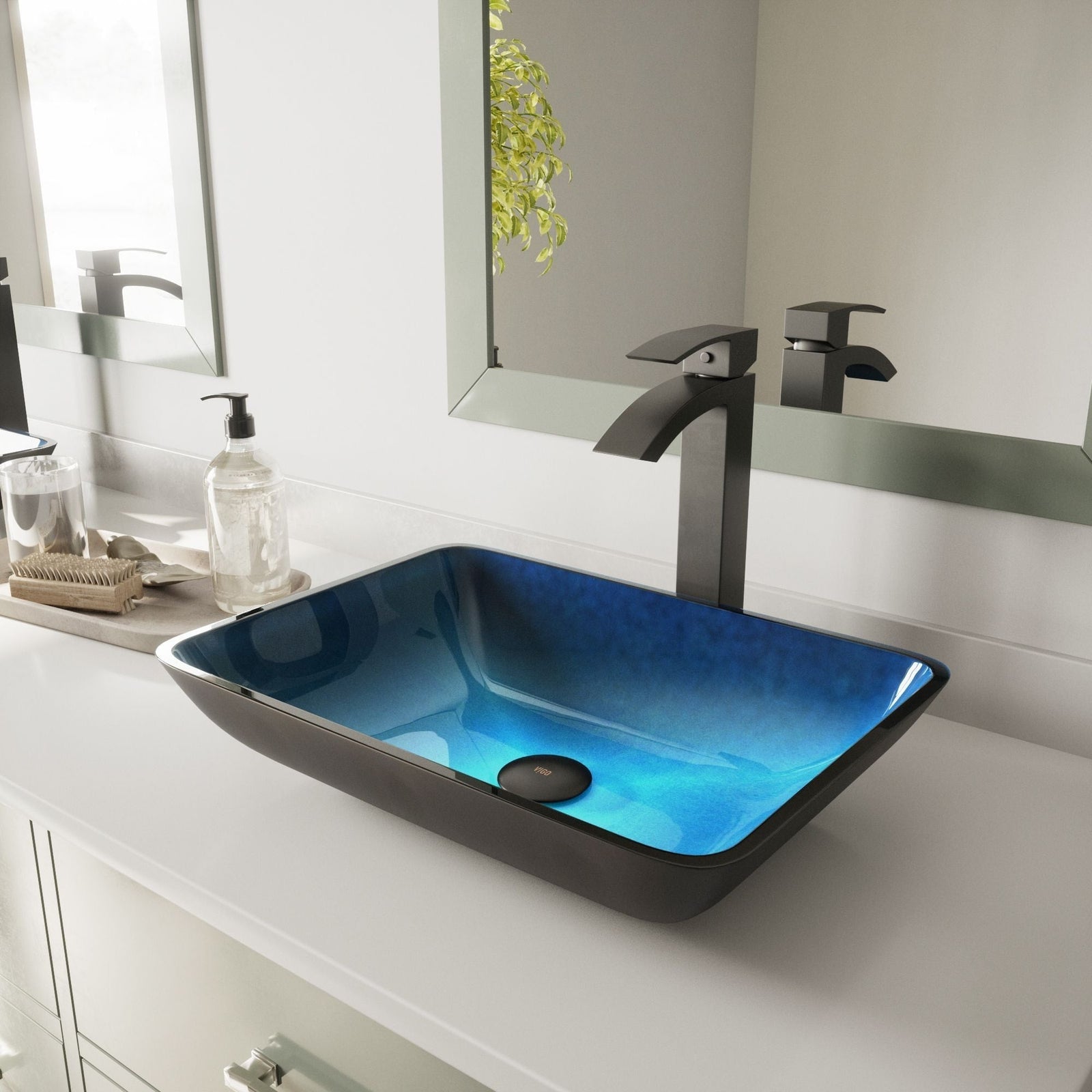 Glass Rectangular Vessel Bathroom Sink/Basin, Turquoise V1X3 - product image 7