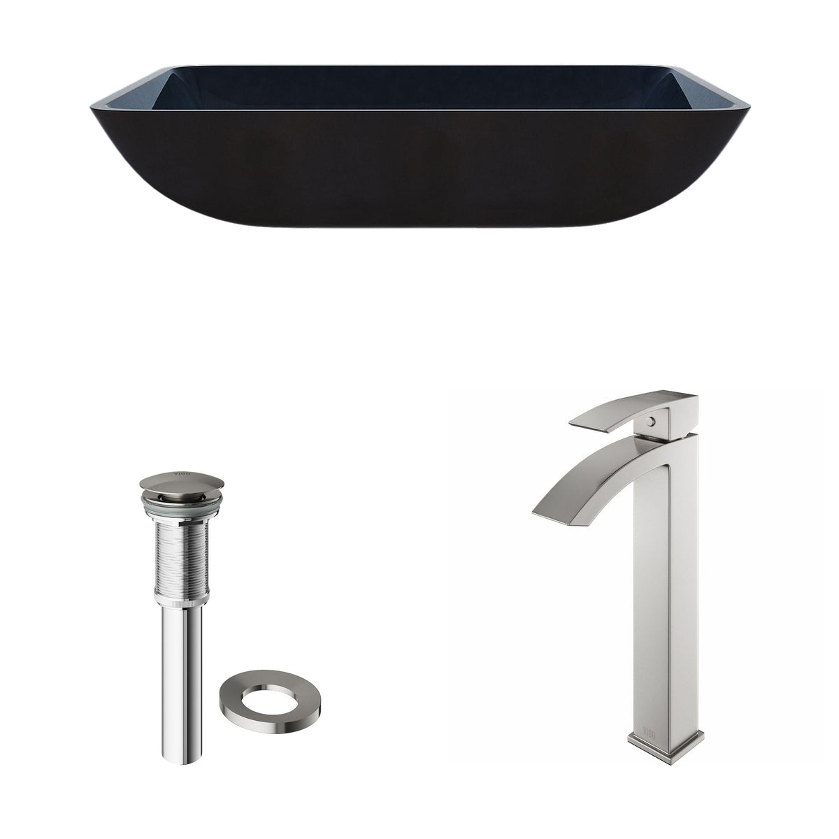 Glass Turquoise Water Bathroom Sink/Basin Set with Duris Faucet and Rectangular Vessel O9T8 - product image 2