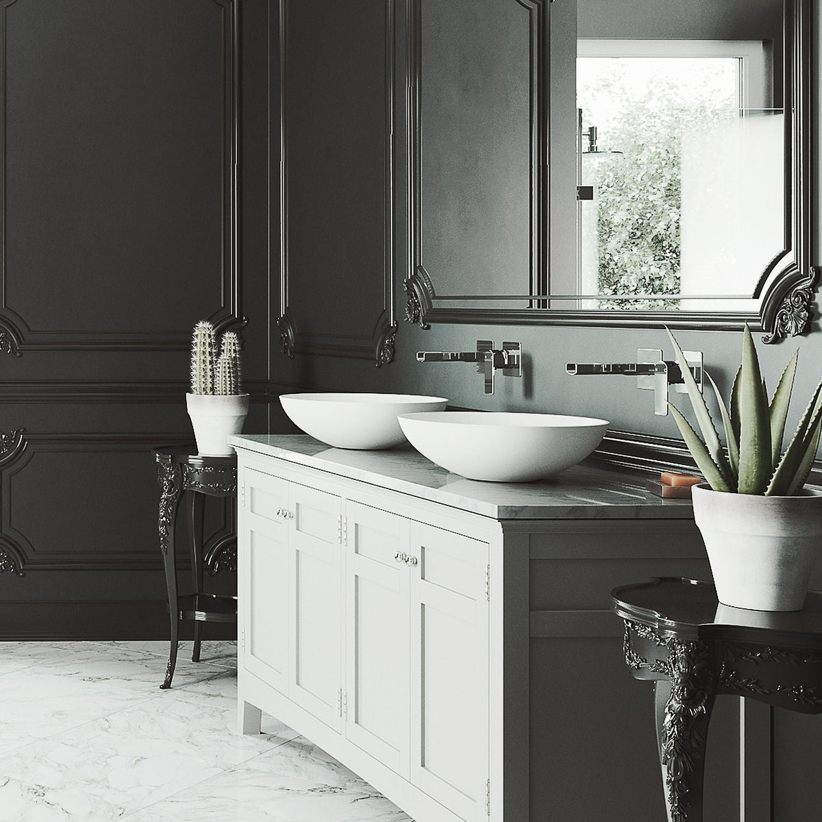 Lotus Matte Stone Round Composite Vessel Bathroom Sink/Basin with Deep Bowl, White L5U7 - product image 5