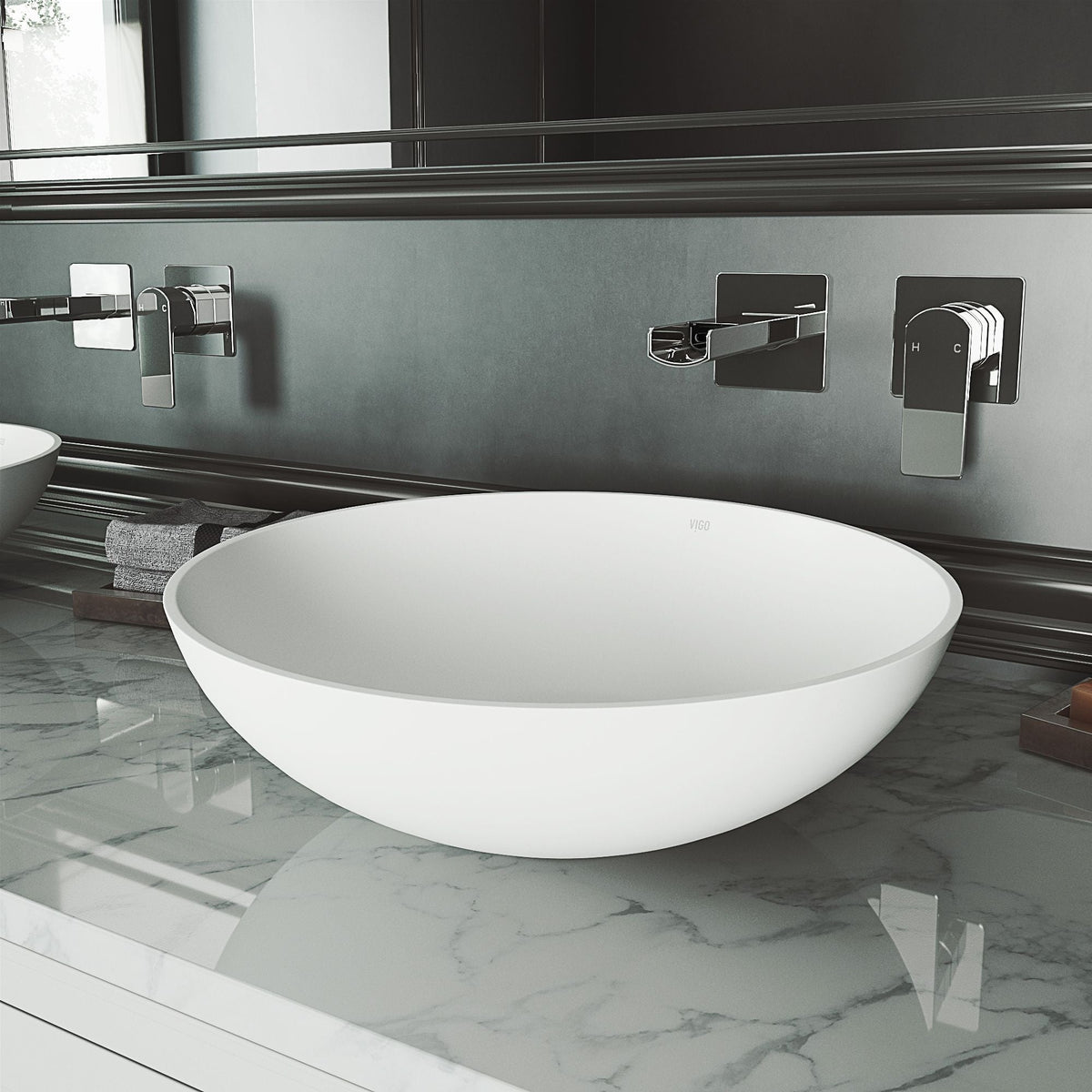 Lotus Matte Stone Round Composite Vessel Bathroom Sink/Basin with Deep Bowl, White L5U7 - product image 6