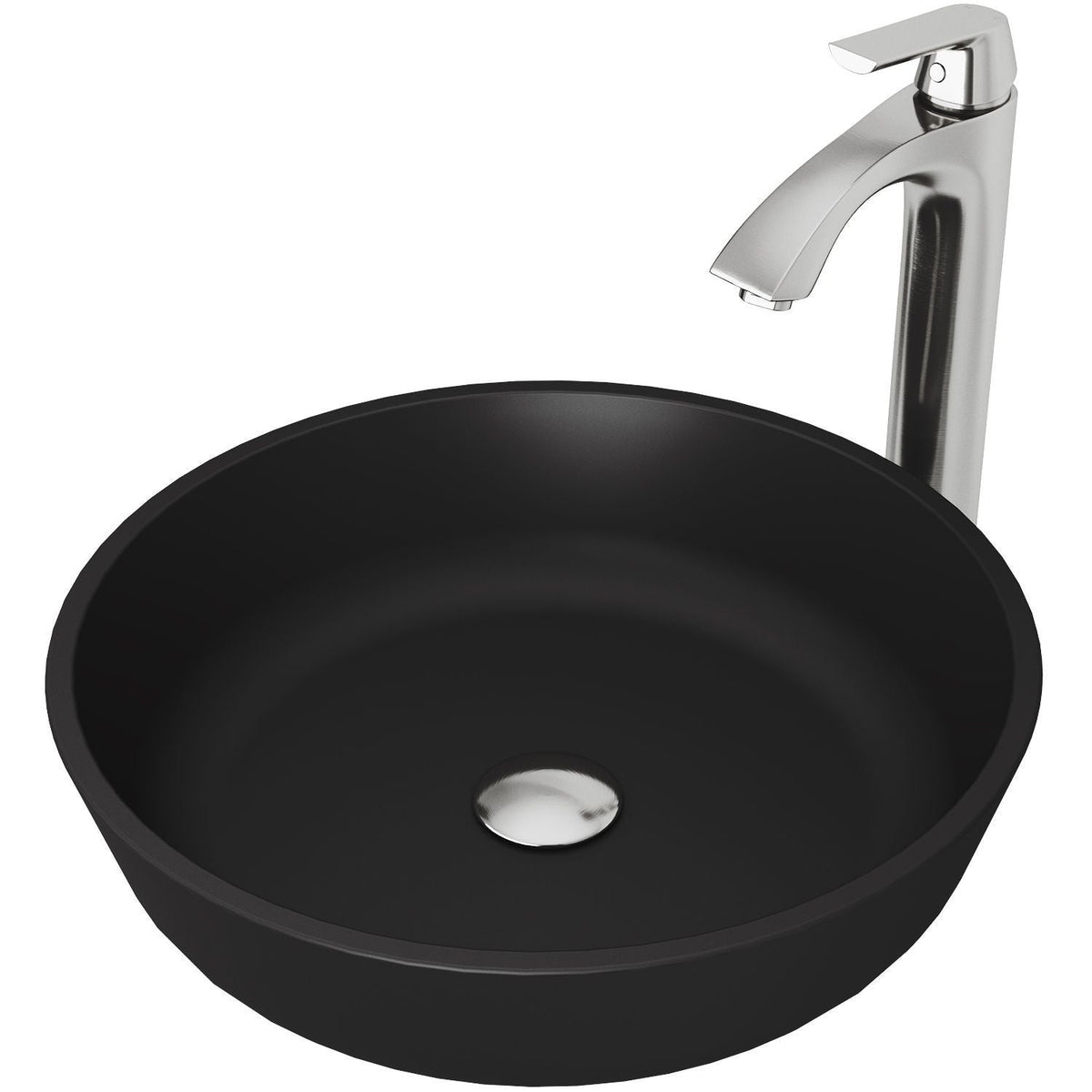 Modus MatteShell Matte Black Bathroom Sink/Basin Set with Linus Faucet and Round Glass Vessel Z1D6 - product image 1
