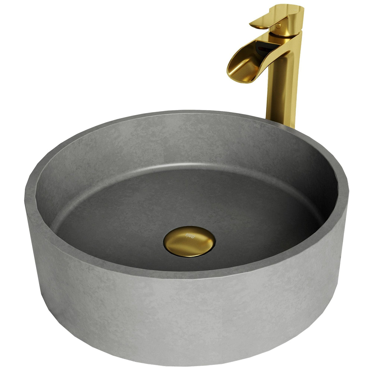Palermo Gothic ConcretoStone Ash Grey Bathroom Sink/Basin Set with Niko Faucet and Round Vessel Q3D1 - product image 1