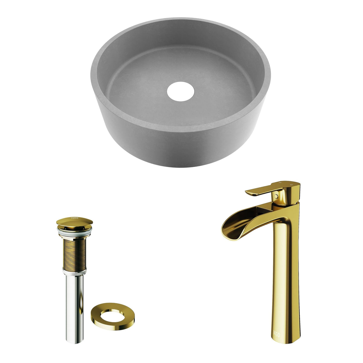 Palermo Gothic ConcretoStone Ash Grey Bathroom Sink/Basin Set with Niko Faucet and Round Vessel Q3D1 - product image 2