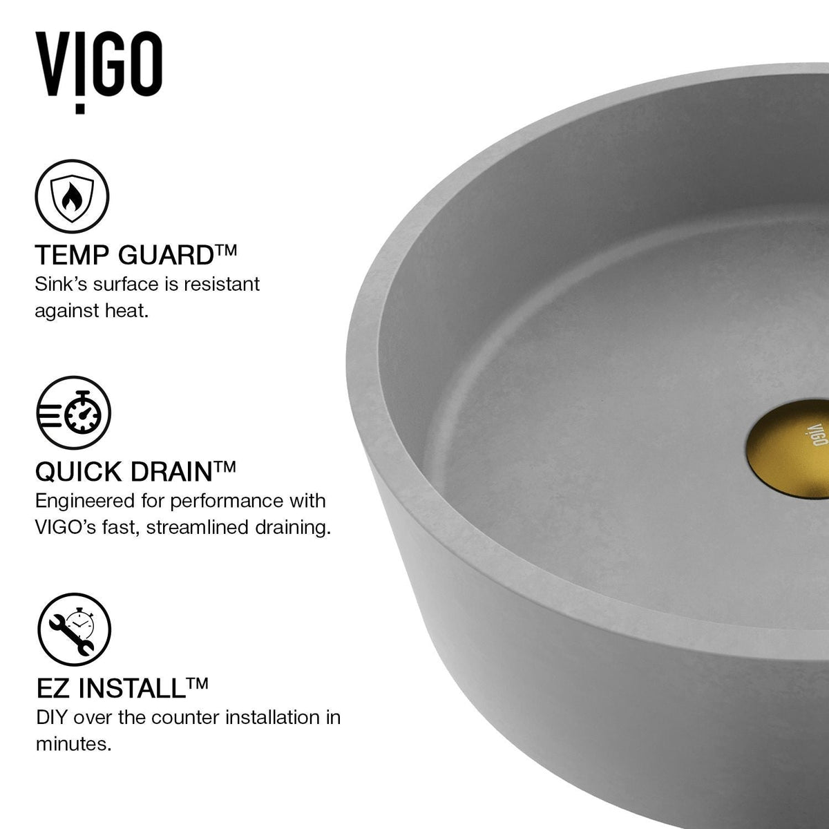 Palermo Gothic ConcretoStone Ash Grey Bathroom Sink/Basin Set with Niko Faucet and Round Vessel Q3D1 - product image 5