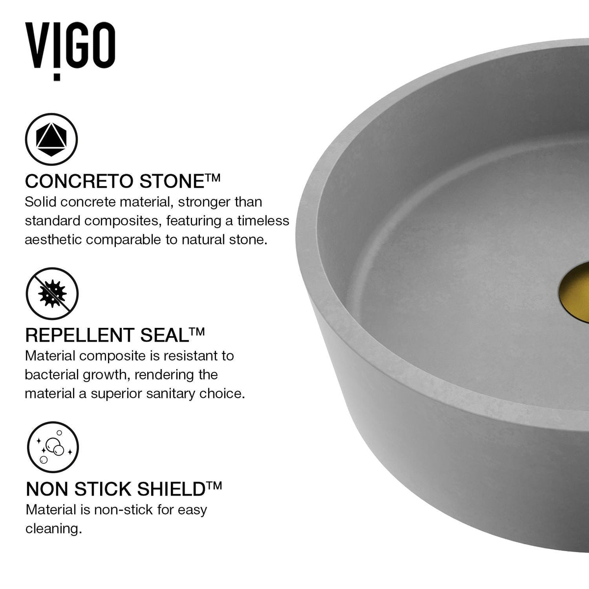 Palermo Gothic ConcretoStone Ash Grey Bathroom Sink/Basin Set with Niko Faucet and Round Vessel Q3D1 - product image 7