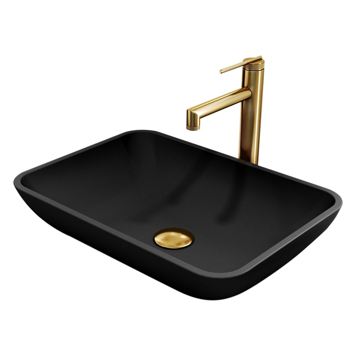 Sottile MatteShell Matte Black Bathroom Sink/Basin Set with Sterling Faucet and Glass Rectangular Vessel C3B4 - product image 1
