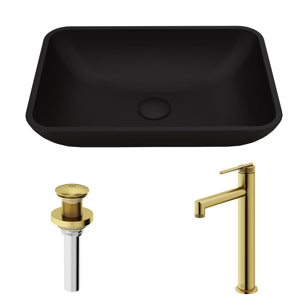 Sottile MatteShell Matte Black Bathroom Sink/Basin Set with Sterling Faucet and Glass Rectangular Vessel C3B4 - product image 2