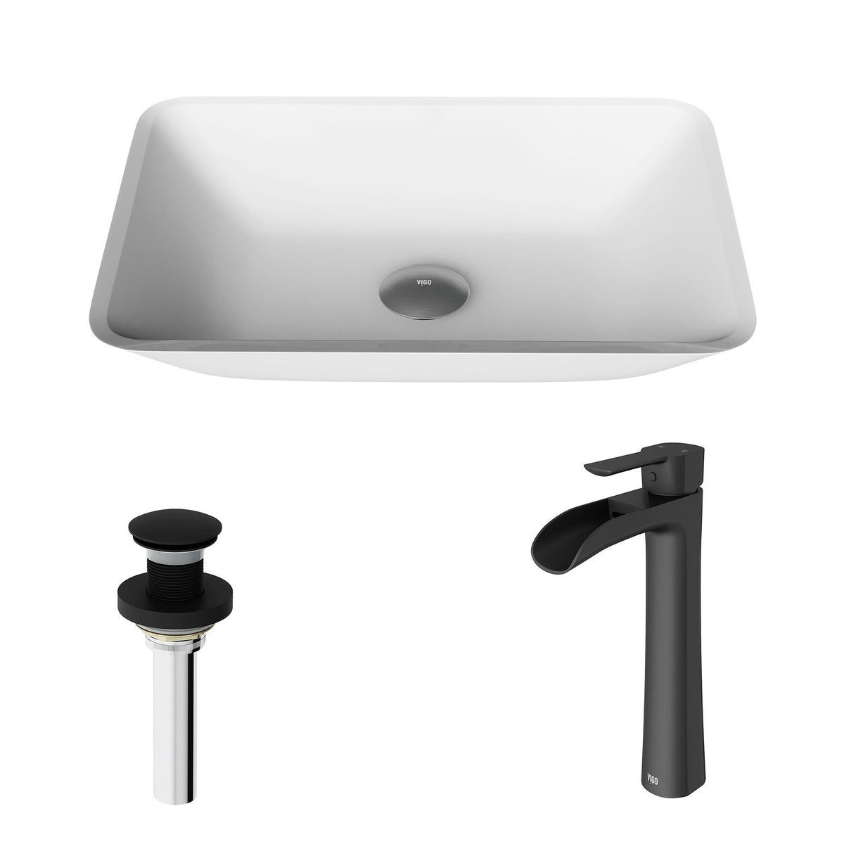 Sottile MatteShell White Bathroom Sink/Basin Set with Niko Faucet and Glass Rectangular Vessel I0H7 - product image 2