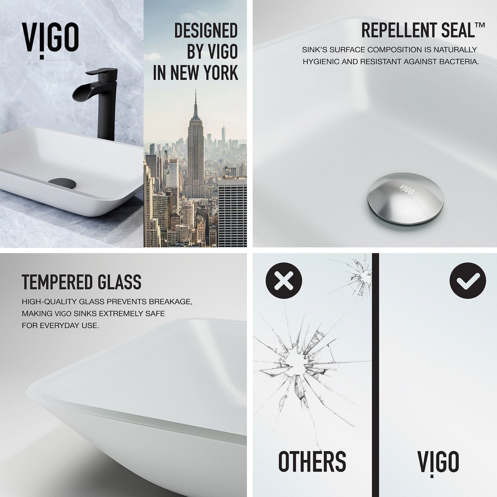 Sottile MatteShell White Bathroom Sink/Basin Set with Niko Faucet and Glass Rectangular Vessel I0H7 - product image 3