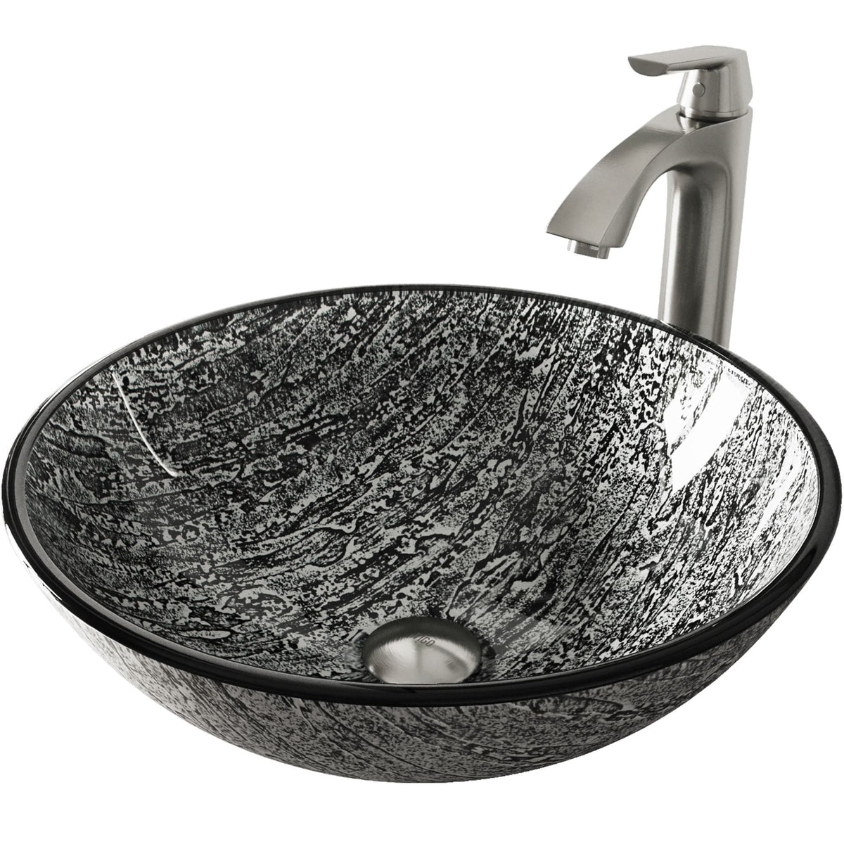 Titanium Glass Slate Grey Bathroom Sink/Basin Set with Linus Faucet and Round Vessel V4V9 - product image 1