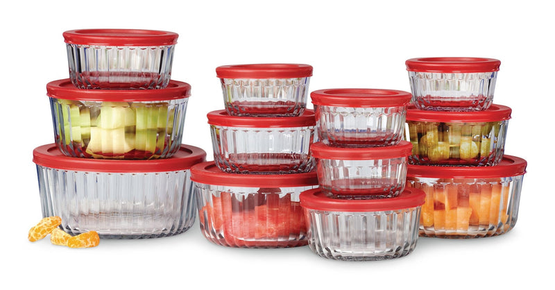 Fluted Glass Food Storage Set with Lids, 12 Count F0I1