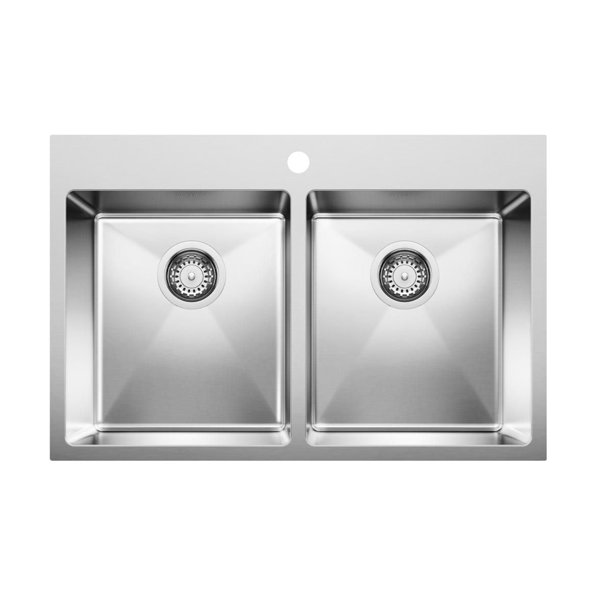 Quatrus R15 31-in 50/50 Double Bowl Dual Mount Stainless Steel Kitchen Sink E4C8 - product image 1