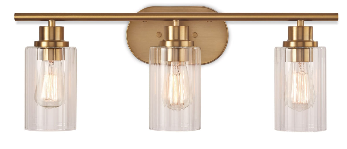 Rosstown 3-Light Vanity Light Fixture with Glass Shades, Brushed Gold R8S1 - product image 1