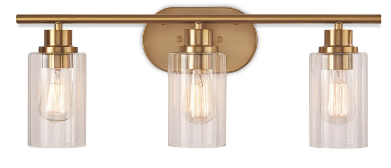 Rosstown 3-Light Vanity Light Fixture with Glass Shades, Brushed Gold R8S1