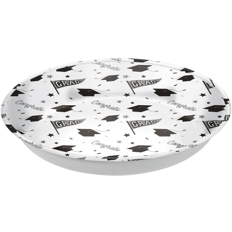 Grad" Round Plastic Reusable Serving Bowl, White, 14-in, for Graduation R3H4