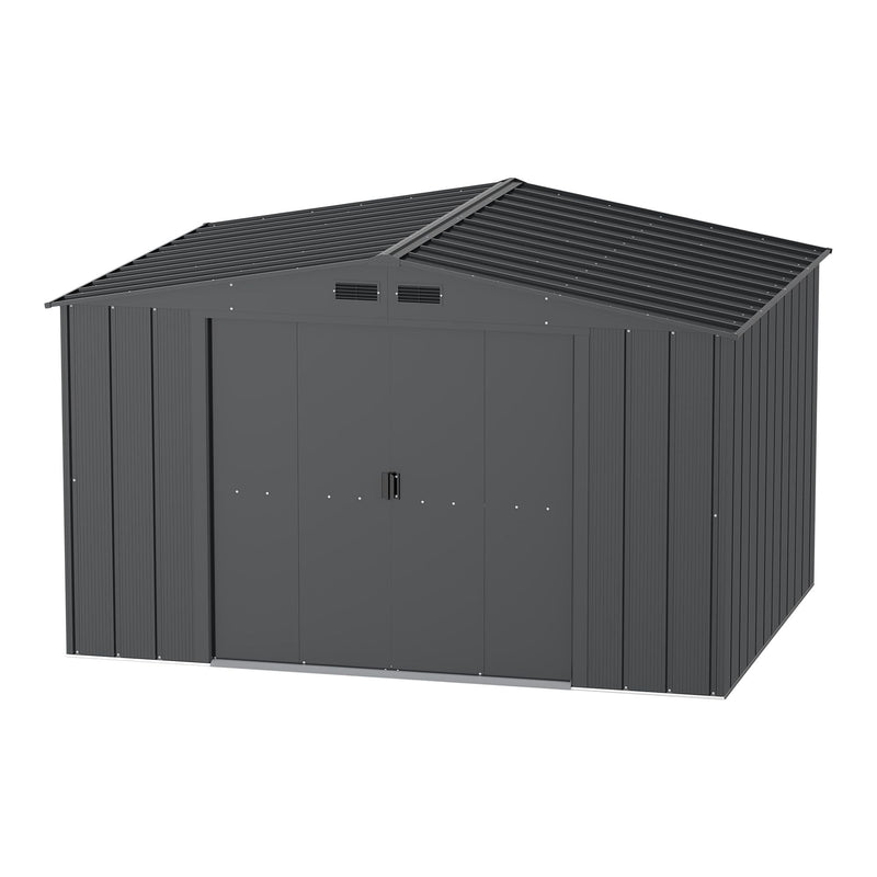 Metal Outdoor Storage Shed with Steel Frame, Dark Grey, 10-1/2-ft x 8-ft Y2M0