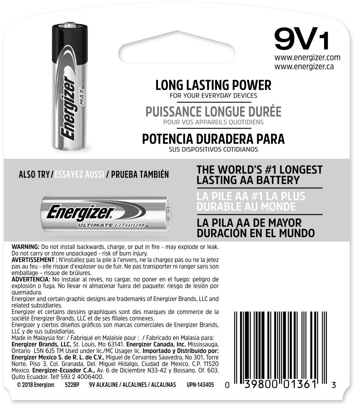 Max 1-pk 9V / 9 Volt Alkaline Battery, Long Lasting, All Purpose Y1S6 - product image 3