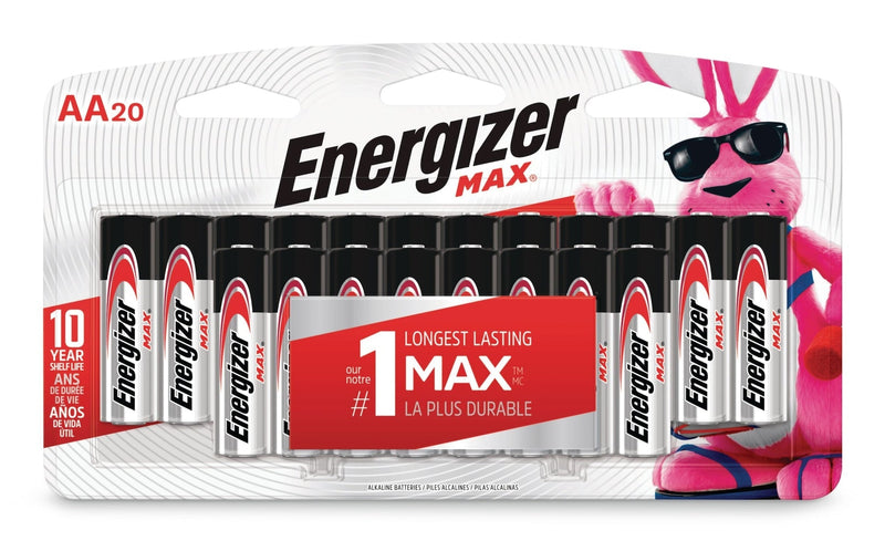 Max 20-pk AA Alkaline Batteries, Long Lasting, All Purpose E4W2