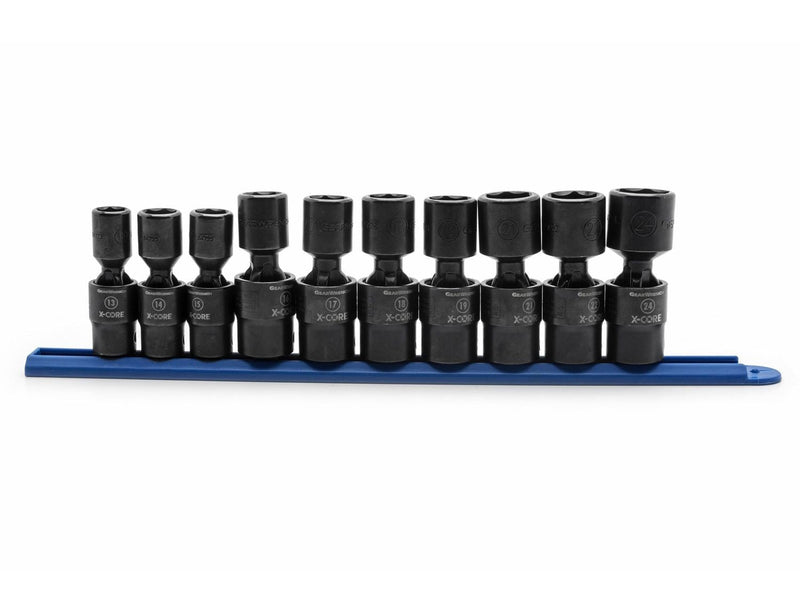 6 Point Standard Drive X-Core Pinless Universal Impact Socket Set, Metric, 1/2-in, 10-pc F7Q1