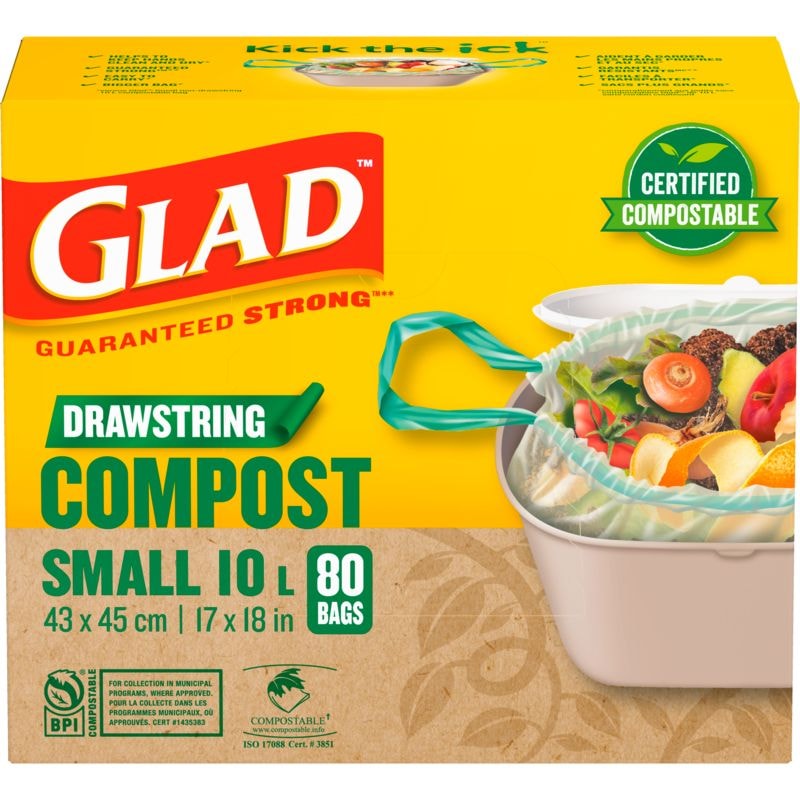 Small Certified Compostable Drawstring Food Waste Bags, 80-pk, Opaque, 10-L Z5D2