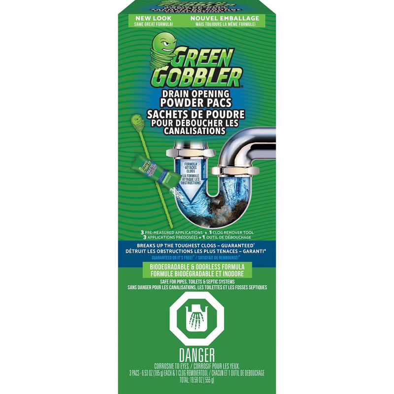 Green Gobbler Drain Clog Dissolver Pacs, Biodegradeable, 555-g, 3-pk G3D8